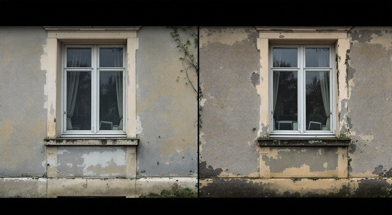Façade marquée par le temps sur son côté nord