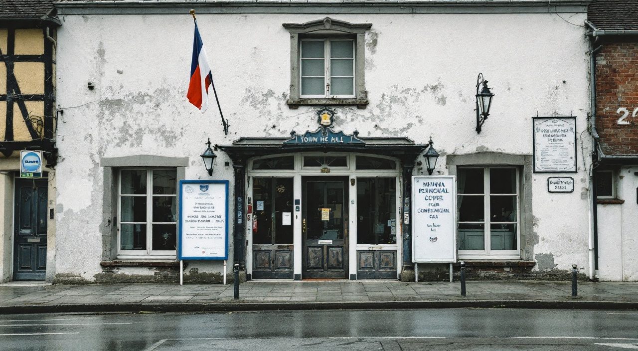 Mairie et panneau d'affichage des autorisations d'urbanisme