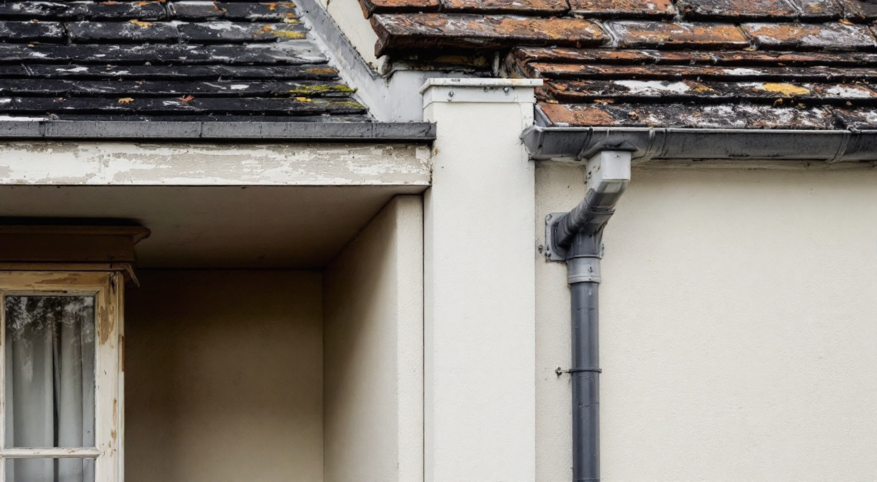 Jonction verticale entre l'enduit d'une extension neuve et celui de la maison, traitée par un joint franc